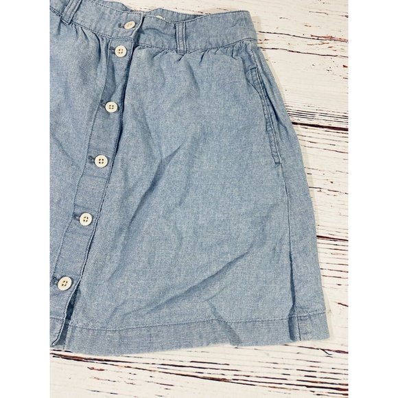 Madewell Skirt Womens Sz 2 Pockets Button Front Chambray Blue Denim Linen Blend - Picture 6 of 10